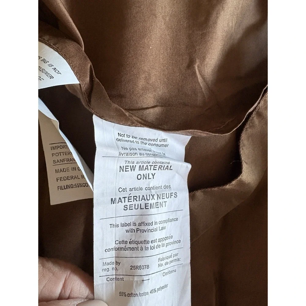 Pottery Barn 20 x 26 Velvet Handcrafted ONE ‎ Box Stitch Sham in Mocha